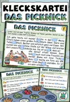 Vorschau - Aufgabenkarten - Kleckskartei / Klecksaufgaben "Das Picknick" Im Park - DaZ / DaF / Deutsch - Deckblatt