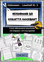Vorschau - Arbeitsblätter - Hexendinner bei Karlotta Knäckebrot - 2-fach differenziertes Leseheft mit Lösungen - Deckblatt