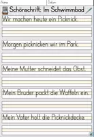 Vorschau - Arbeitsblätter - Übung Schönschrift "Das Picknick" Alphabetisierung - DaZ / DaF / Deutsch - Seite 1
