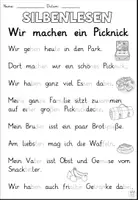 Vorschau - Arbeitsblätter - Lesetext Silbenlesen "Wir machen ein Picknick" Im Park - DaZ / DaF / Deutsch - Seite 2