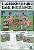 Vorschau - Arbeitsblätter - Bildbeschreibung "Das Picknick" Im Park- DaZ / DaF / Deutsch - Deckblatt