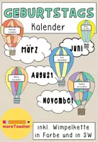 Vorschau - Anderer Materialtyp - Geburtstagskalender fürs Klassenzimmer mit Heißluftballonen - Deckblatt