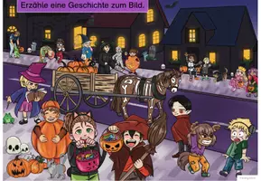 Vorschau - Arbeitsblätter - Wimmelbild: Halloweenkinder (mit Aufgabenstellungen) #huhuhalloween - Seite 2
