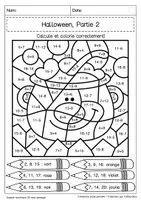 Aperçu - Feuilles d'exercices - Calculer et Colorier: Halloween - Espace numérique 20 (avec passage) - Page 3