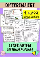 Vorschau - Aufgabenkarten - Lesekarten, Lesehausaufgabe differenziert (M, I, A) - Deckblatt