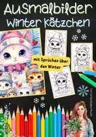 Vorschau - Mal- und Bastelvorlagen - Winter Kätzchen Ausmalbilder mit Sprüchen zum Thema Winter - Deckblatt