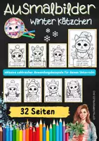 Vorschau - Mal- und Bastelvorlagen - Winter Kätzchen Ausmalbilder mit Sprüchen zum Thema Winter - Seite 2