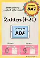Vorschau - Interaktives Material - Wortschatz DAZ / Lesen: Zahlen (1-20), interaktive PDF - Deckblatt