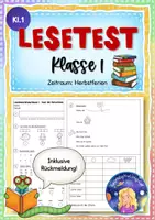 Vorschau - Test - Leseüberprüfung Klasse 1 (Herbstferien) inkl. Rückmeldung - Deckblatt