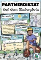 Vorschau - Aufgabenkarten - Partnerdiktat "Auf dem Skaterplatz" dreifach differenziert - Sommer - DaZ / DaF / Deutsch - Deckblatt