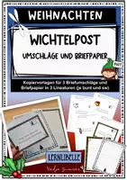 Vorschau - Mal- und Bastelvorlagen - Wichtelpost - 3 Briefumschläge (sw und bunt) und Briefpapier (sw und bunt) in 3 verschidenen Lineaturen - Deckblatt