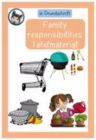 Vorschau - Bildkarten - family responsibilities - Aufgaben in der Familie Tafelmaterial in Grundschrift - Deckblatt