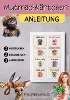 Vorschau - Mal- und Bastelvorlagen - Mutmachkarten mit niedlichen Tieren: Ich bin mutig und wertvoll - Seite 1