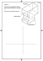 Vorschau - Arbeitsblätter - Technisches Zeichnen: Aufgabe: Isometrische Ansicht in Dreitafel-Projektion und Bemaßung (inkl. Lösung) - Seite 1