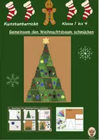 Vorschau - Mal- und Bastelvorlagen - Gemeinschaftsbild Weihnachtsbaum schmücken Klasse 1-4 Kunst Schritt für Schritt Anleitung - Deckblatt