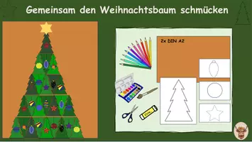 Vorschau - Mal- und Bastelvorlagen - Gemeinschaftsbild Weihnachtsbaum schmücken Klasse 1-4 Kunst Schritt für Schritt Anleitung - Seite 1