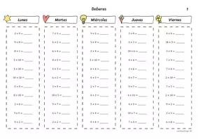 Vista previa - Hojas de trabajo - Tablas de multiplicar - Ejercicios semanales (Tareas) - página 1