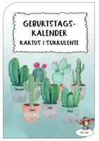 Vorschau - Mal- und Bastelvorlagen - Geburtstagskalender Kaktus/Sukkulente - Deckblatt