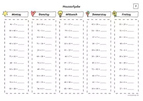 Vorschau - Arbeitsblätter - Addition & Subtraktion im Zahlenraum 100 - Hausaufgabe - Seite 1