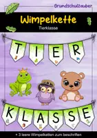 Vorschau - Mal- und Bastelvorlagen - Wimpelkette für die Tierklasse - Tier Wimpel - Deckblatt