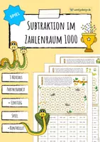Vorschau - Arbeitsblätter - Subtraktion im Zahlenraum 1000 - Spiel (Snakes) - Deckblatt