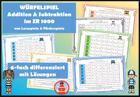 Vorschau - Spiele - Würfelspiele Set Addition und Subtraktion im Zahlenraum 1000 6-fach differenziert - Deckblatt