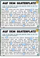 Vorschau - Aufgabenkarten - Kleckskartei / Klecksaufgaben "Auf dem Skaterplatz" Im Park - DaZ / DaF / Deutsch - Seite 1