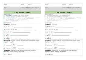 Vorschau - Test - Minitest Wurzeln/Quadratwurzeln ohne Taschenrechner - Deckblatt