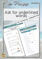 Vorschau - Arbeitsblätter - Ask for underlined words | Zeiten Bestimmung | Verneinung - Deckblatt