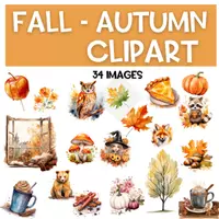 Aperçu - Cliparts/Visuels - Automne CLIPART Aquarelle Clip art - Page de couverture