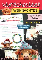 Vorschau - Mal- und Bastelvorlagen - Wunschzettel für Weihnachtsmann oder Christkind - Edition Highlandkühe - Deckblatt