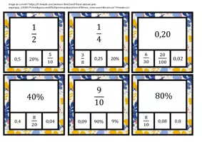 Aperçu - Jeux - Cartes à pinces les fractions, pourcentages et nombres décimaux - Page 1