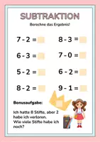 Vorschau - Arbeitsblätter - Subtraktion 1. Klasse Mathematik - 3 Arbeitsblätter - Seite 1