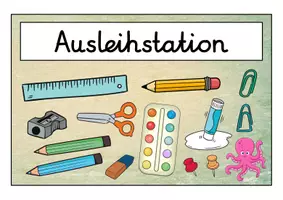 Vorschau - Bildkarten - Ausleihstation Schilder - Oktopus für die Oktopusklasse - Seite 1