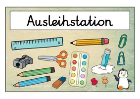 Vorschau - Bildkarten - Ausleihstation Schilder - Pinguin für die Pinguinklasse - Seite 1