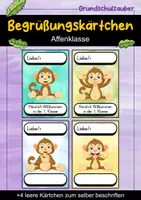 Vorschau - Bildkarten - Begrüßungskärtchen - Affe für die Affenklasse - Willkommensgruß - Deckblatt