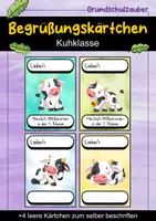 Vorschau - Bildkarten - Begrüßungskärtchen - Kuh für die Kuhklasse - Willkommensgruß - Deckblatt