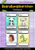Vorschau - Bildkarten - Begrüßungskärtchen - Tier für die Tierklasse - Willkommensgruß - Deckblatt