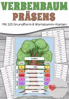 Vorschau - Arbeitsblätter - Verbenbaum Präsens - Mit 120 Grundform und Wortstamm-Karten (z.T. orientiert am Grundwortschatz NRW) - Deckblatt
