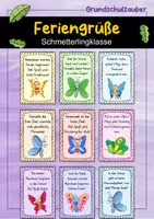 Vorschau - Bildkarten - Feriengrüße - Schmetterlinge für die Schmetterlingklasse - Deckblatt