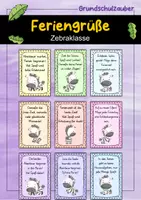 Vorschau - Bildkarten - Feriengrüße - Zebra für die Zebraklasse - Deckblatt