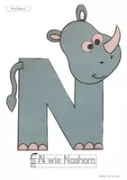 Vorschau - Mal- und Bastelvorlagen - Buchstabentier N wie Nashorn – Buchstabenheft Grundschule (Klasse 1) | Buchstabeneinführung, Bastelvorlage & Anfangsunterricht - Seite 1