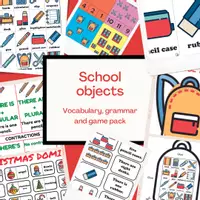 Vista previa - Juegos / Gamificación - School objects vocabulary and grammar pack | ESL, kids, beginner - Portada