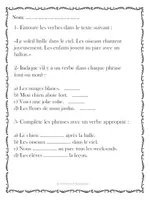 Aperçu - Feuilles d'exercices - Le verbe - 8 exercices - Page 1