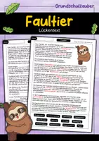 Vorschau - Arbeitsblätter - Lückentext Faultier - Deckblatt