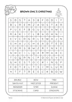 Aperçu - Feuilles d'exercices - Brown Owl's Christmas - Word Searches I Le Noël de la chouette brune - Recherches par mots-clés - Page 1
