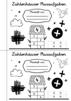 Vorschau - Arbeitsblätter - Zahlenhäuser Miniheft Plusaufgaben Dino Design - Zahlenraum 10 - Seite 1