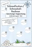 Vorschau - Aufgabenkarten - Schneeflockenrechnen/ Schneeballrechnen: Gleichung und Ungleichung (Klasse 2/3) - Deckblatt