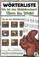 Vorschau - Arbeitsblätter - Wörterliste Präpositionen "Wo ist das Eichhörnchen?" Tiere im Wald - DaZ / DaF / Deutsch - Deckblatt