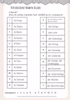 Vorschau - Arbeitsblätter - Übungsblatt zu den verschiedenen Namen Allahs - Deckblatt